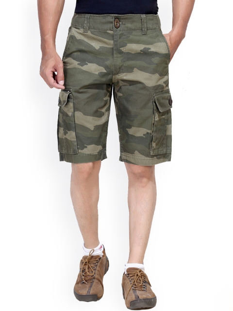 London Bee Green Camouflage Print Cargo Shorts