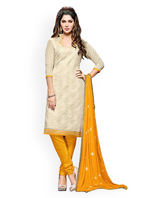 

Saree mall Beige & Mustard Yellow Embroidered Unstitched Dress Material