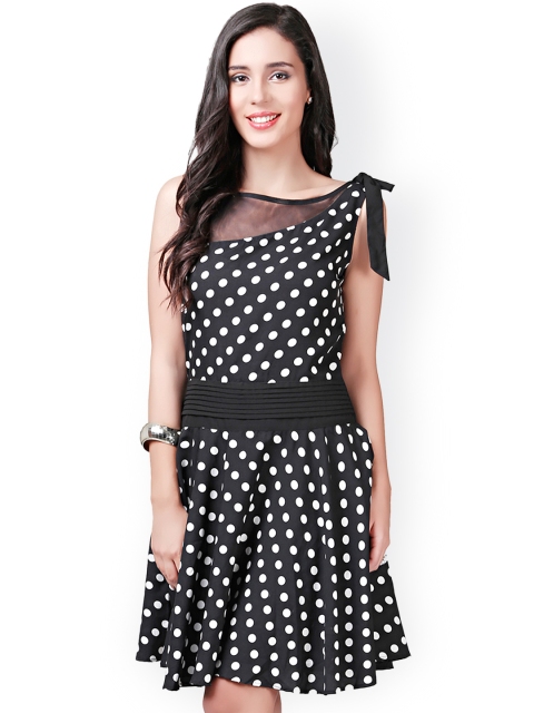 Eavan Black & White Polka Dot Print Fit & Flare Dress available at myntra for Rs.849