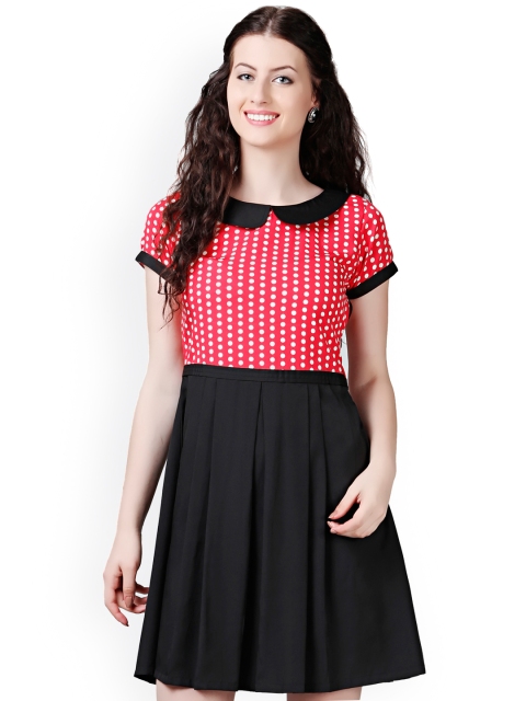 Eavan Black & Red Polka Dot Print Fit & Flare Dress available at myntra for Rs.599