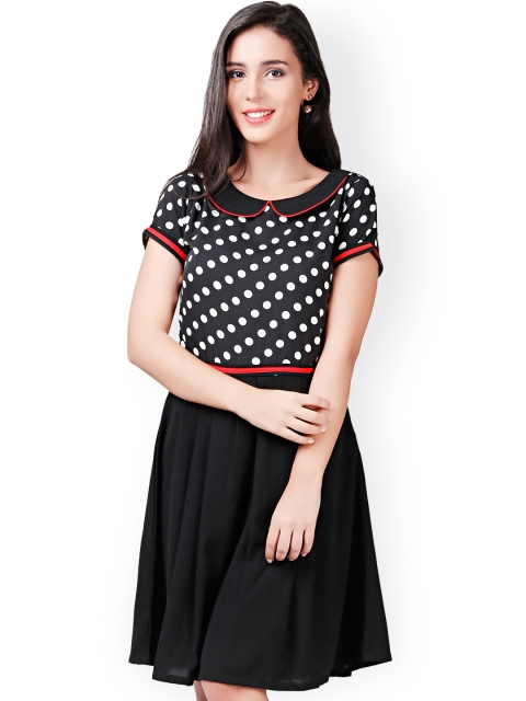 Eavan Black Polka Dot Print Fit & Flare Dress available at myntra for Rs.679