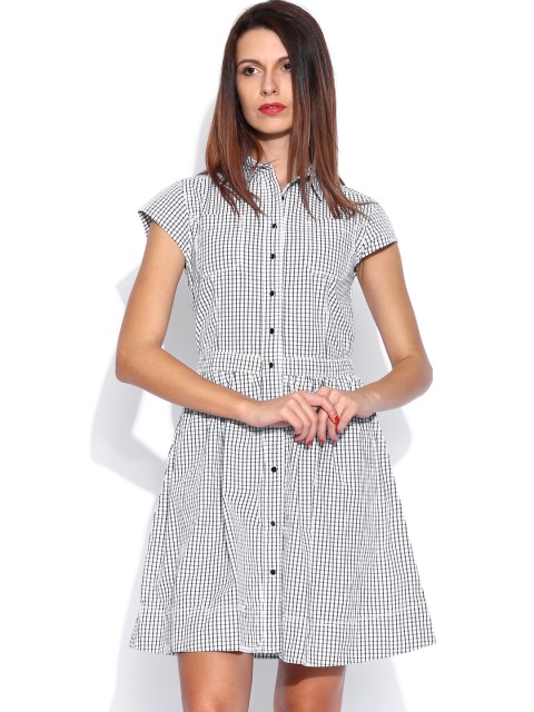 

Tokyo Talkies White Checked Shirt Dress