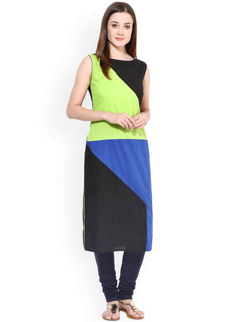 

Nayo Black & Blue Colour Block Kurta
