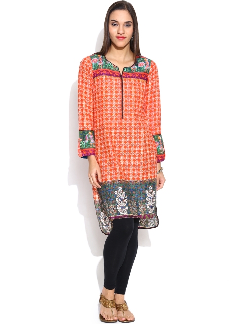 BIBA Orange Printed Kurta available at myntra for Rs.449