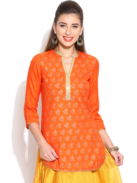 BIBA Orange Printed Kurti available at myntra for Rs.449