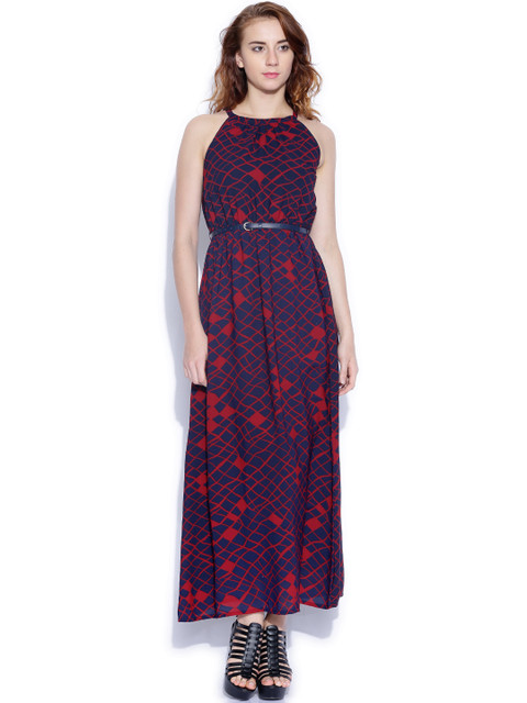 

Tokyo Talkies Navy & Red Printed Maxi Dress, Navy blue