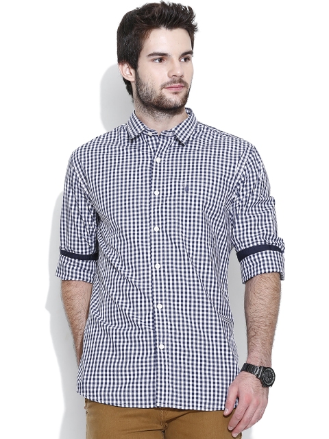 

IZOD Navy Checked Jordon Slim Fit Casual Shirt, Navy blue