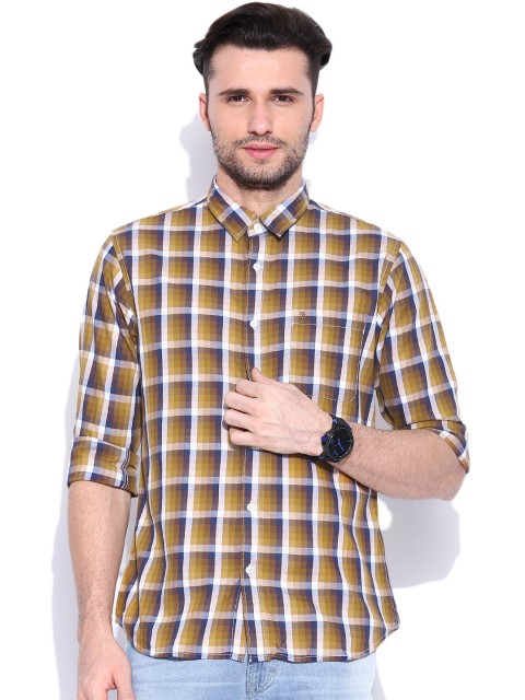

IZOD Mustard Brown Checked Owen Slim Casual Shirt
