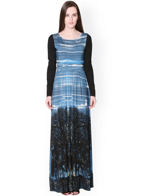 

Label Ritu Kumar Blue & Black Printed Maxi Dress