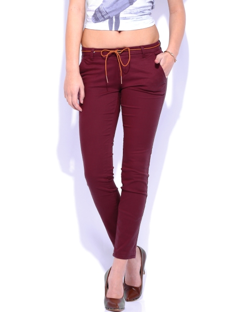 

ONLY Maroon Low-Rise Skinny Fit Trousers