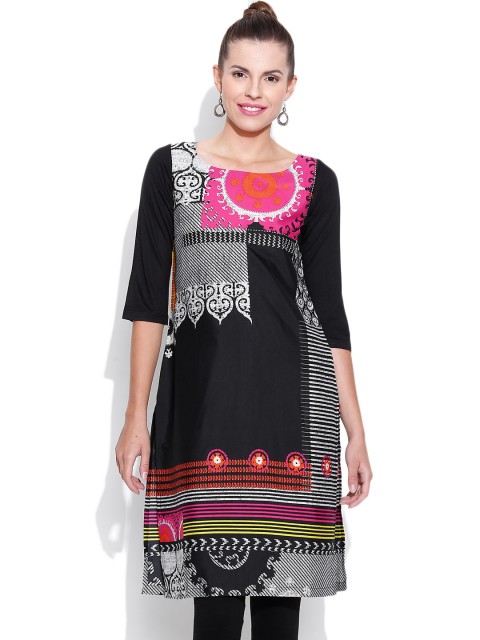 

W Multicoloured Printed Kurta, Black