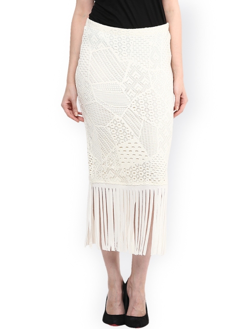 

Taurus Off-White Lace Slim Fit Midi Skirt