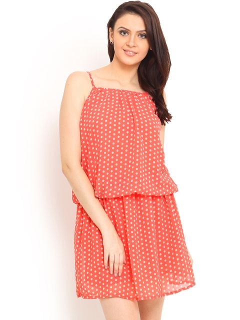 

Trend Arrest Coral Pink Polka Dot Print Blouson Dress