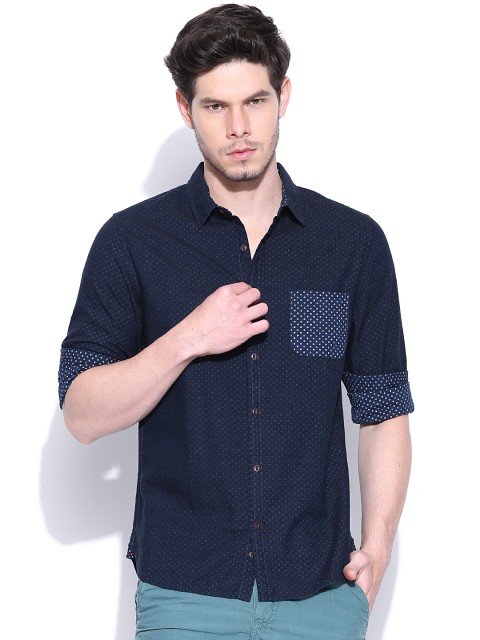 

United Colors of Benetton Navy Printed Casual Shirt, Navy blue