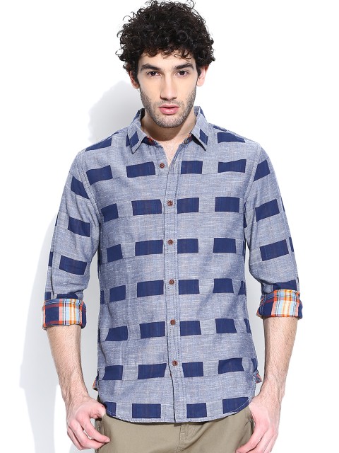 

United Colors of Benetton Grey & Blue Casual Shirt