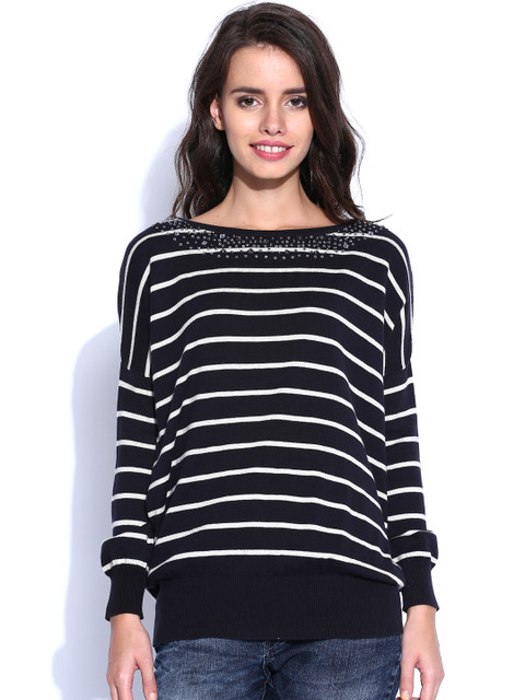 

Akiva Black & Off-White Striped Sweater
