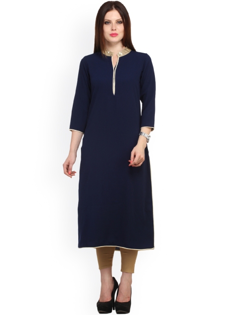 

Cottinfab Navy Kurta with Sequinned Neckline, Navy blue