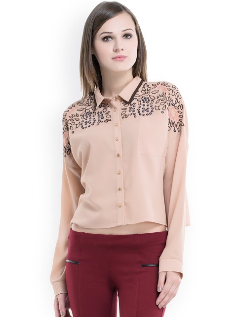 

Kazo Beige Semi Fit Cropped Shirt