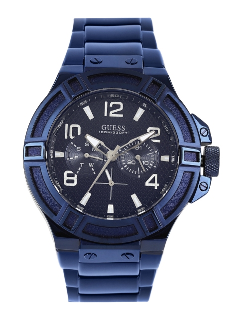 

GUESS Men Navy Textured Dial Watch W0218G4, Navy blue