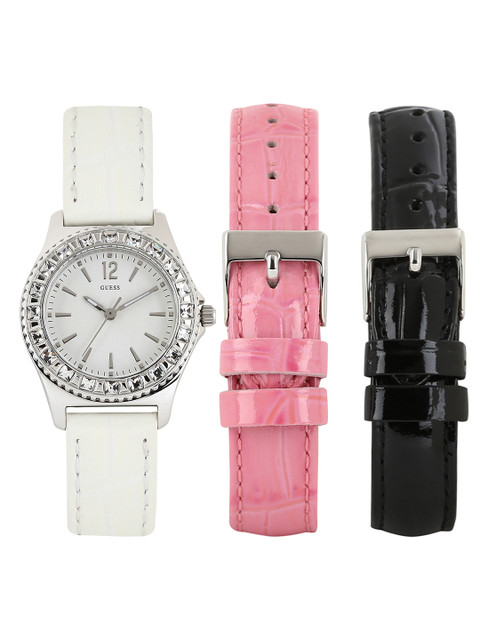 

GUESS Women Silver-Toned Dial Multistrap Watch W11180L1