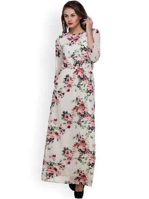 

PURYS Off-White Floral Print Maxi Dress