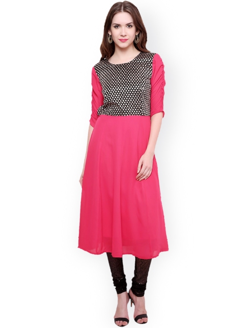 

Pannkh Pink Anarkali Kurta with Brocade Bodice