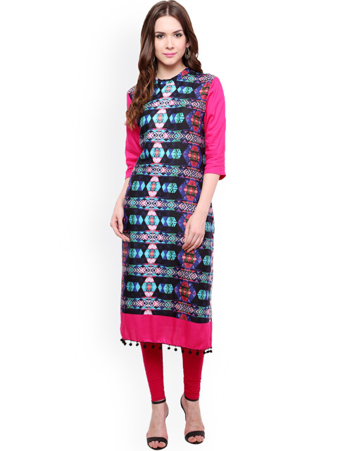 

Pannkh Black & Pink Printed Kurta