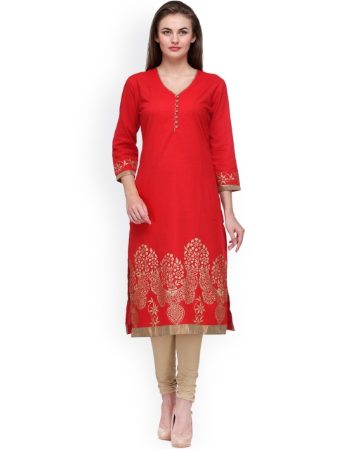 

Tulsattva Red Kurta with Printed Detail