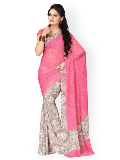 

Vaamsi Pink & White Chiffon Paisley Print Saree