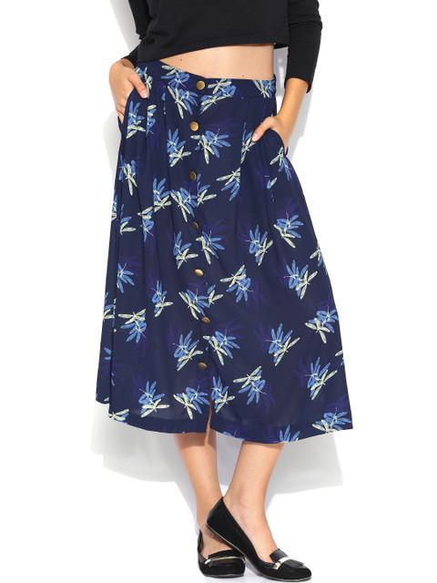 

Tokyo Talkies Navy Printed Skirt, Navy blue