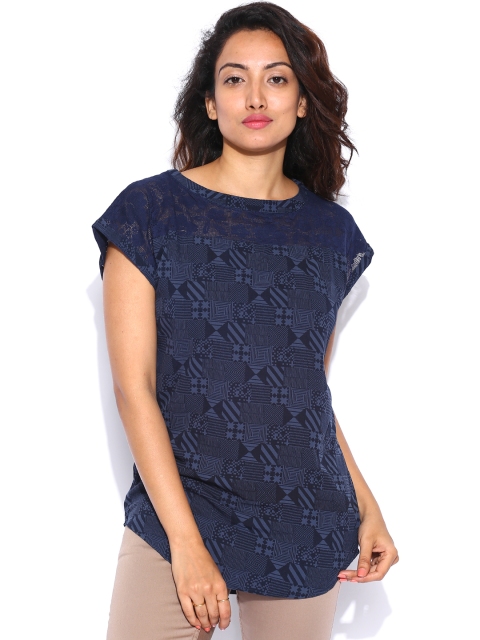 

Tokyo Talkies Navy Printed Top, Navy blue
