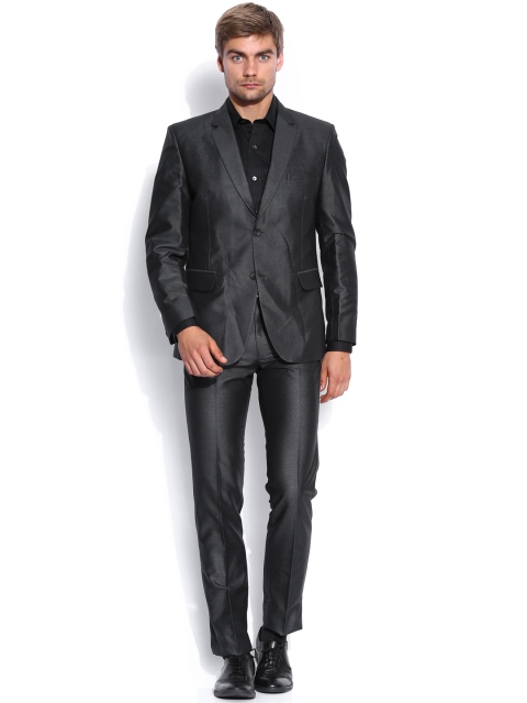 

Four One Oh Men Grey Tailored Fit Single-Breasted Party Suit