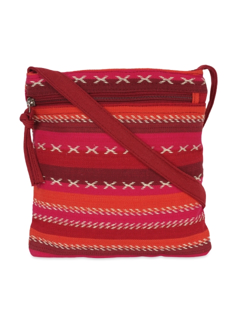 

Anekaant Red & Pink Striped Sling Bag