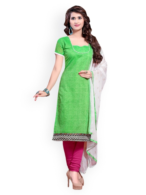 

Saree mall Green & Pink Printed Chanderi Unstitched Dress Material