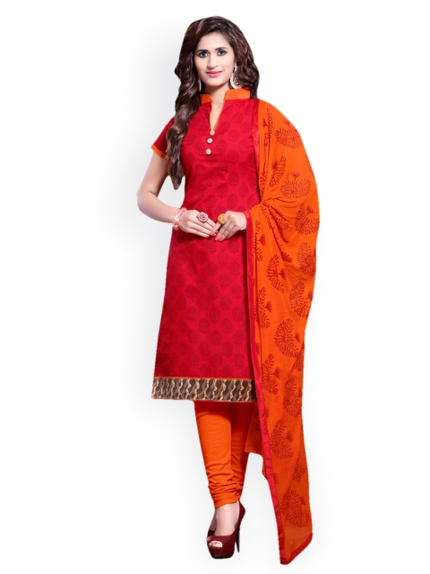 

Saree mall Red & Orange Printed Chanderi Unstitched Dress Material