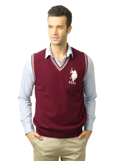 

U.S. Polo Assn. Men Solid Tibetian Red Sweater