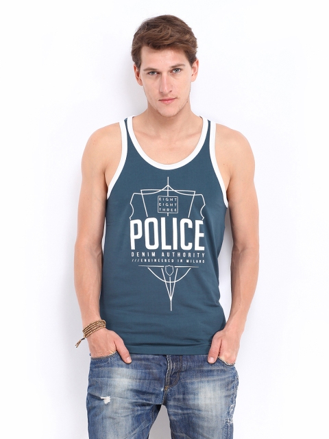 

883 Police Men Navy Printed Innerwear Vest, Navy blue