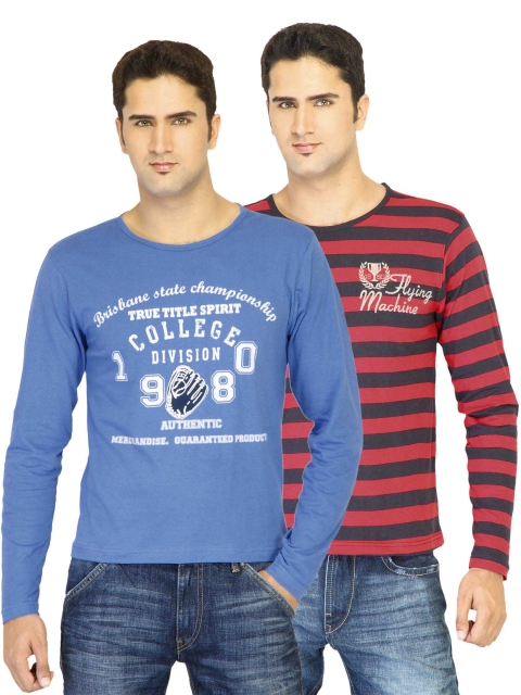 

Flying Machine Men Pack of 2 Stripes Red Blue Tshirts