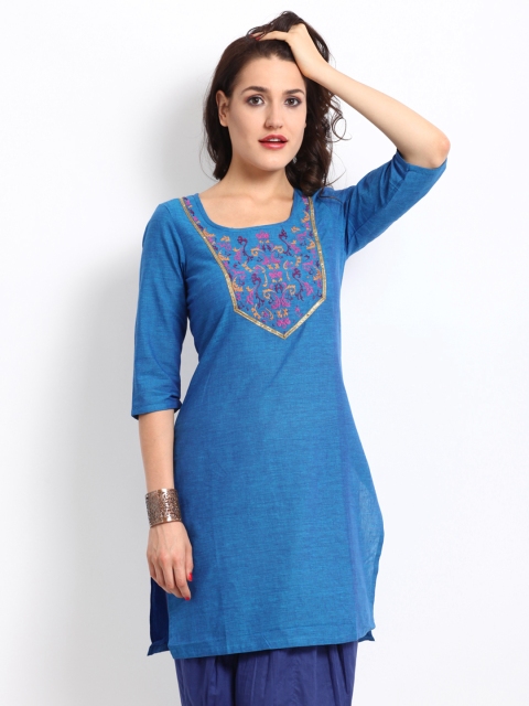 

Aurelia Women Blue Embroidered Kurta
