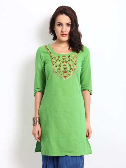 

Aurelia Women Green Embroidered Kurta