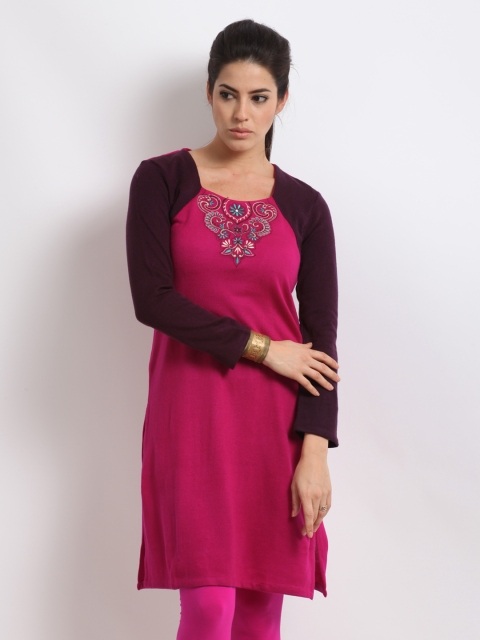 

Aurelia Women Pink Embroidered Knit Kurta