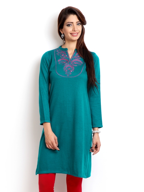 

Aurelia Women Blue Embroidered Kurta