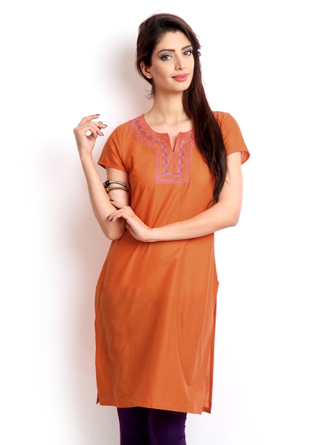 

Aurelia Women Orange Embroidered Kurta
