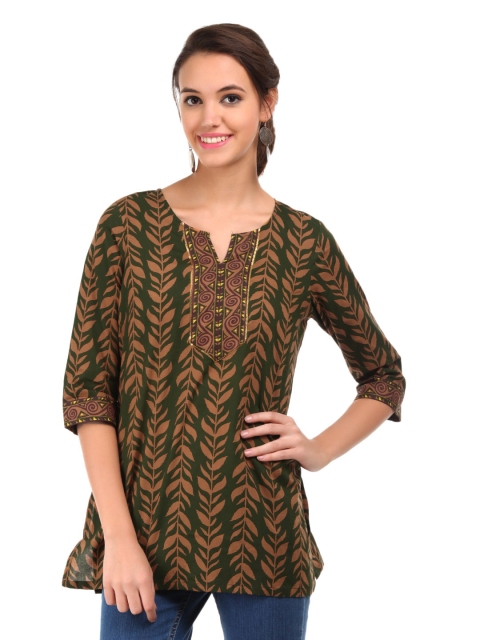 

Aurelia Women Green And Brown Printed Kurti