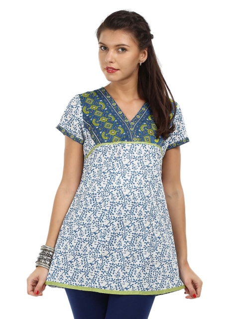 

Aurelia Women White & Blue Printed Kurti