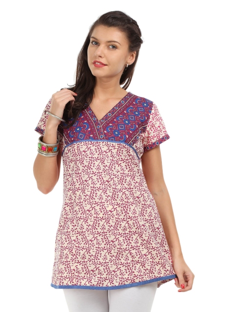 

Aurelia Women Cream & Pink Floral Print Kurti