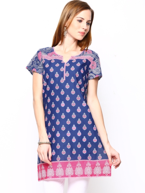 

Aurelia Women Navy Printed Kurta, Navy blue