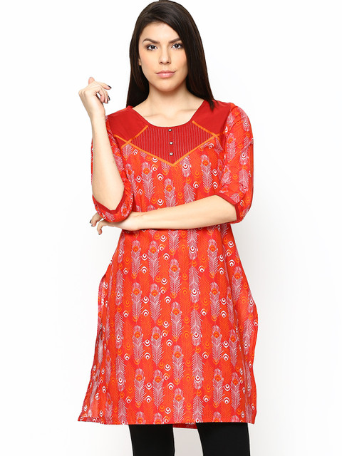 

Aurelia Women Red & Orange Printed Kurta