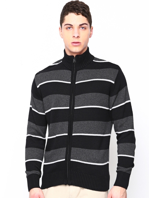 

Academics Men Black & Charcoal Grey Striped Cardigan