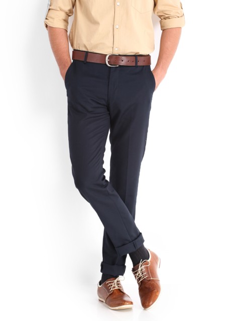 

Allen Solly Men Navy Custom Slim Fit Trousers, Navy blue